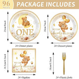 96Pcs Beary First Birthday Decorations Plates Sets 1st Teddy Bear
