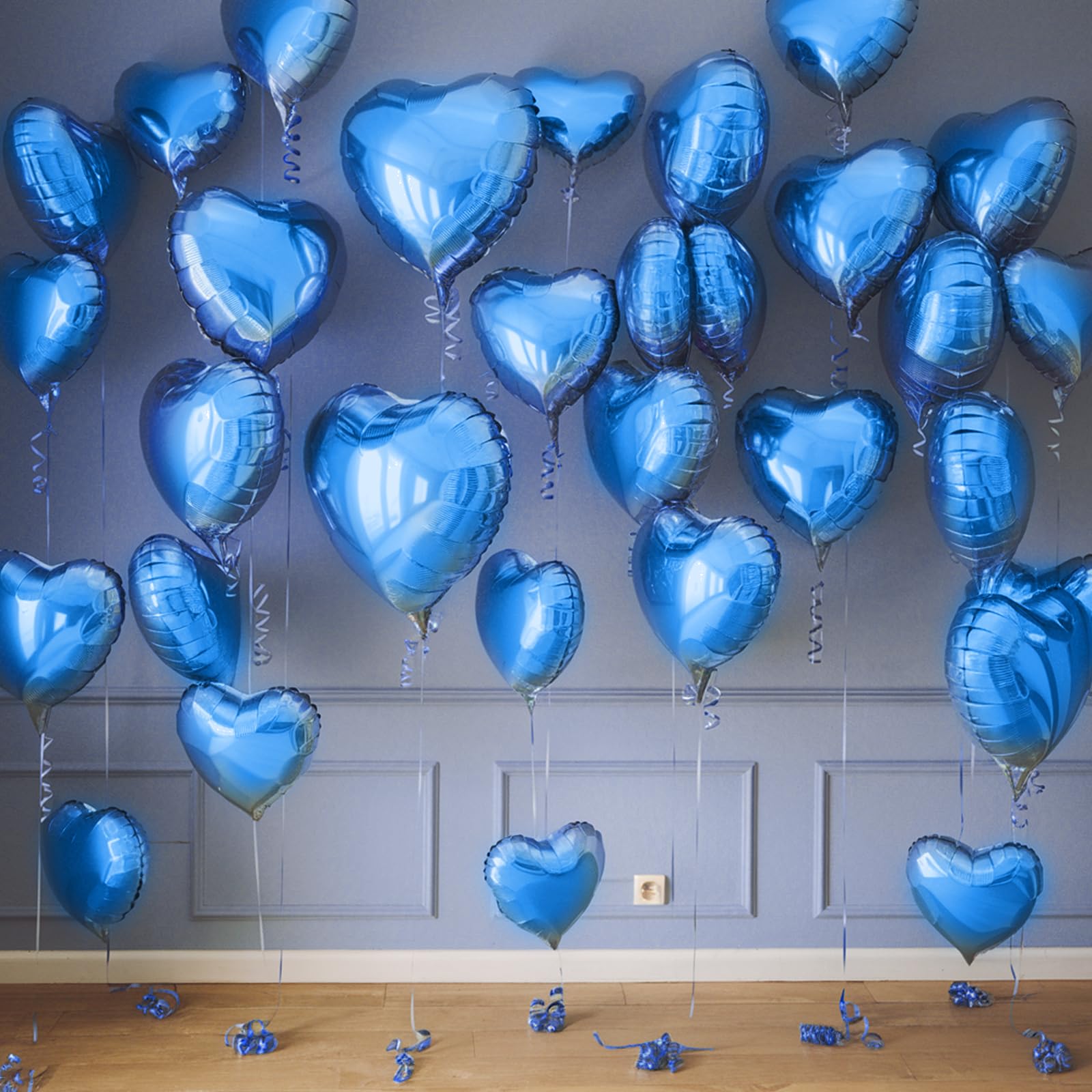 Blue Heart Balloons, 19PCS Blue Heart Shape Balloons, 18Inch with