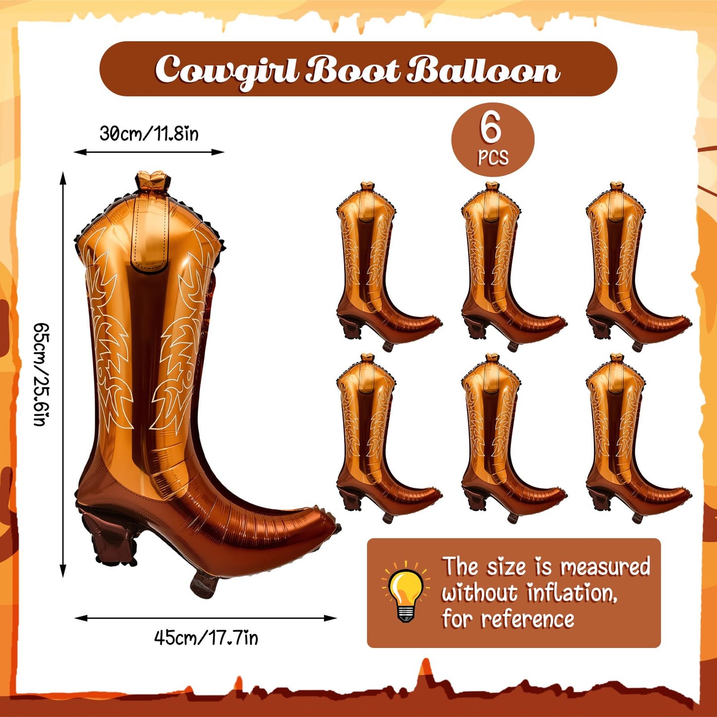 Wettarn 6 Pcs Cowboy Boot Balloons Bulk 25.6 Inch Large Cowgirl Rodeo