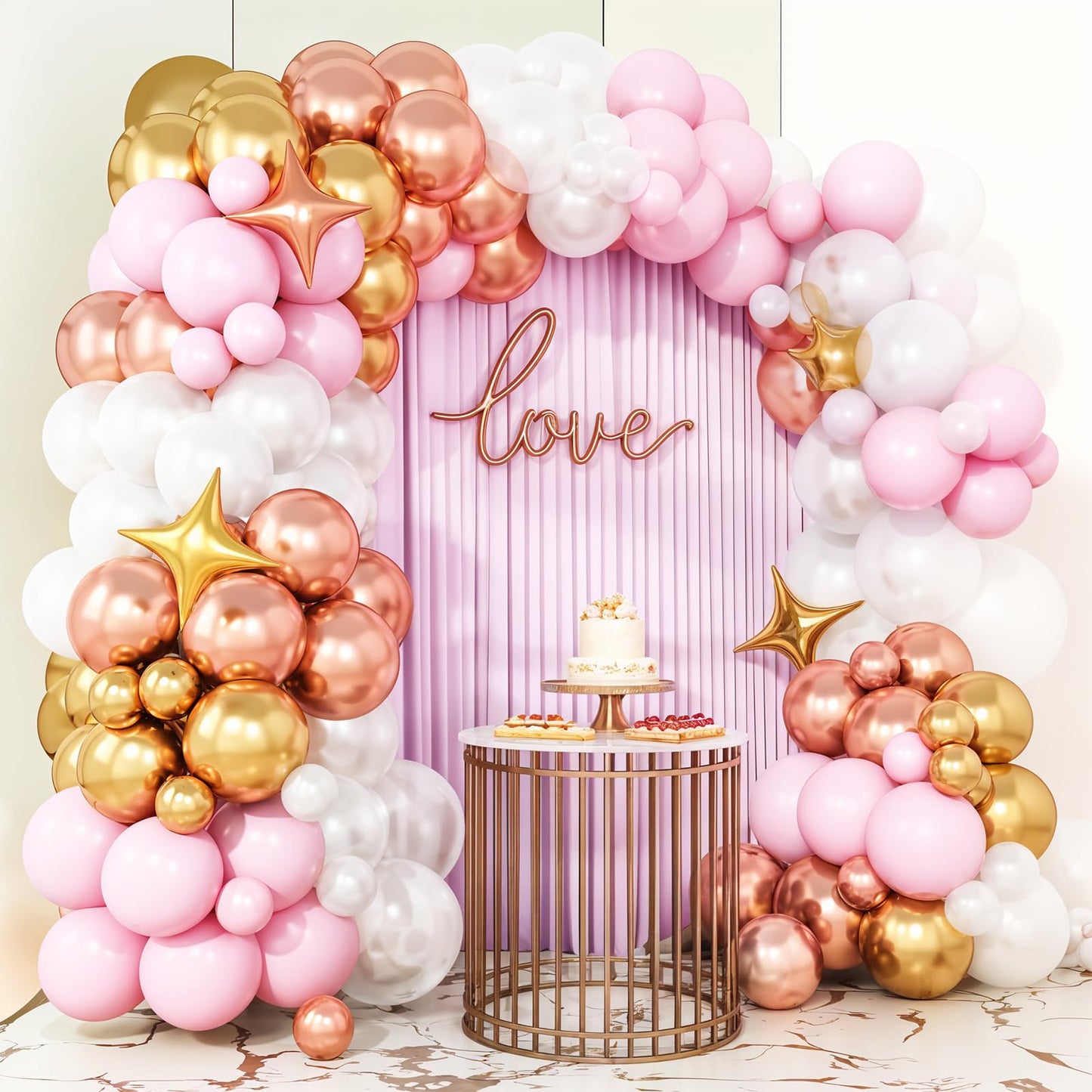 Pink and White Balloon Arch Kit, Pink and Gold Balloons Garland with