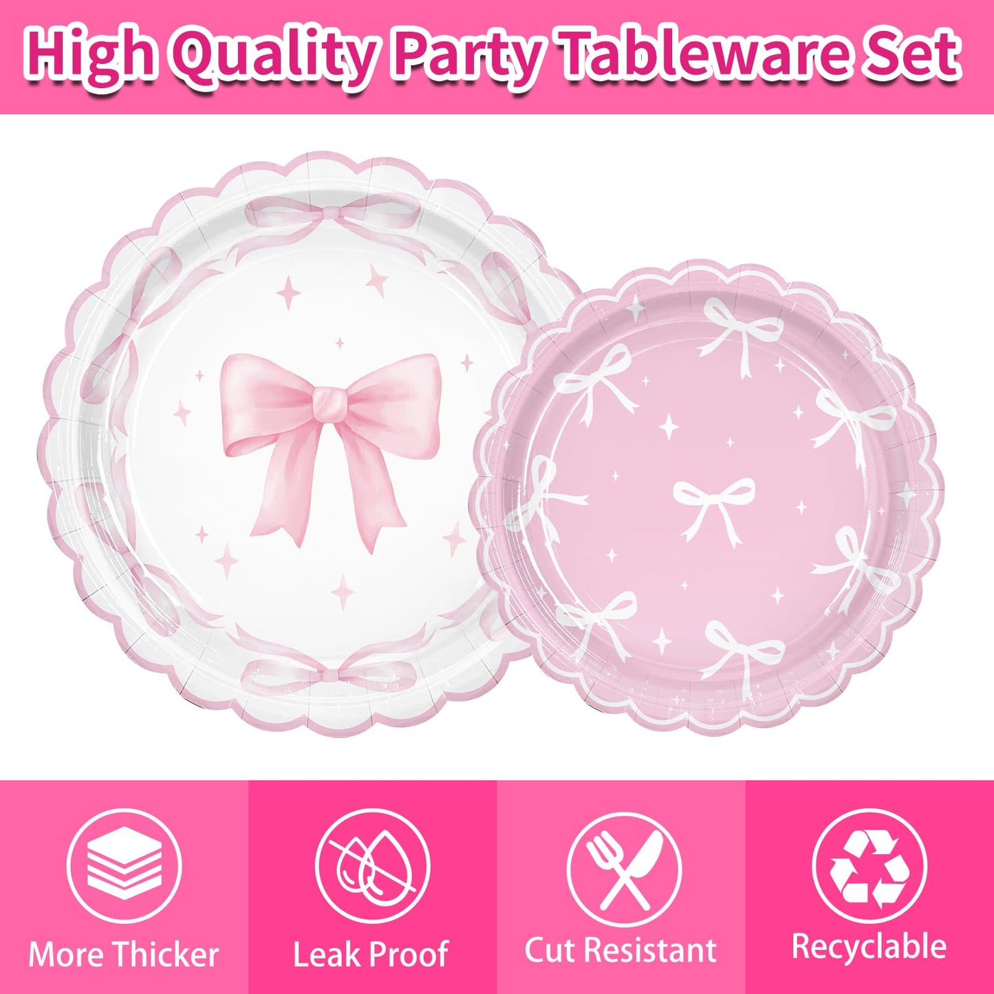 161PCs Pink Bow Party Supplies Pink Coquette Plates Napkins Cups