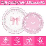 161PCs Pink Bow Party Supplies Pink Coquette Plates Napkins Cups