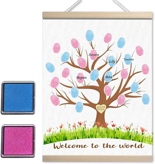 Gender Reveal Decorations Fingerprint Tree Canvas Paintings Decor