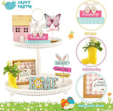 Spring Easter Decorations 8 Pieces Tiered Tray Decor Set Cute