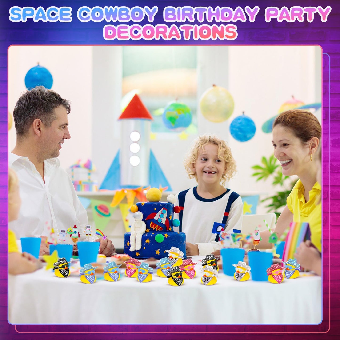 Hanaive 24 Sets Cowboy Rubber Duck Light up Mini Holographic Space