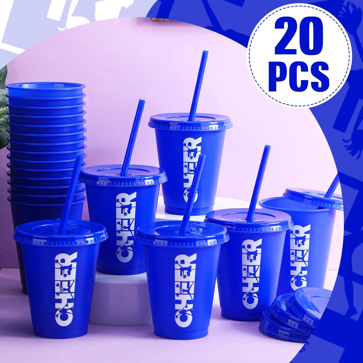 Domensi 20 Pcs Cheer Cup Gift Bulk for Team 16 oz Plastic Ballet Dance