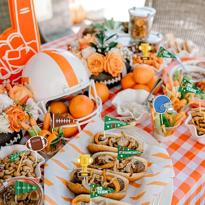 96 Pieces Football Themed Cupcake Toppers Cocktail Toothpicks Fruit