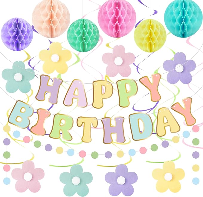 Amandir Pastel Birthday Decorations for Girls Women, Happy Birthday