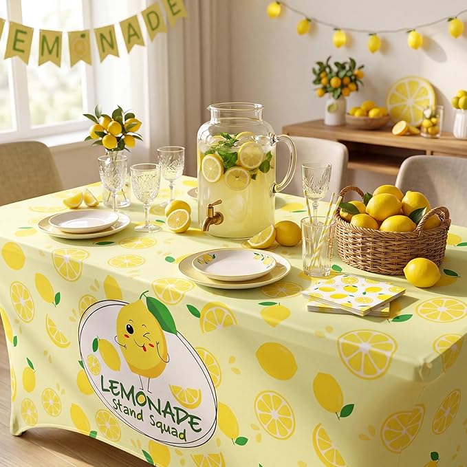 Moukeren 6ft Lemonade Tablecloth Stretch Spandex Table Cover Lemonade