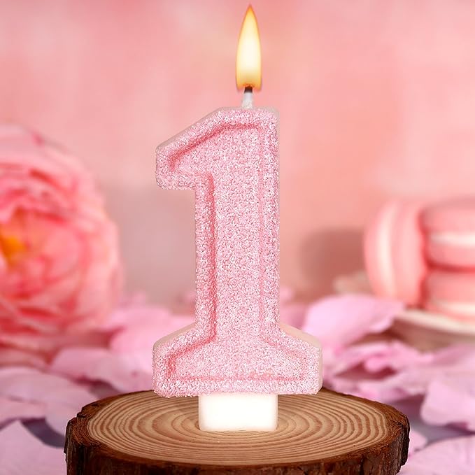 Cute Number 1 Birthday Candle, Glitter Pink Number Candles, First