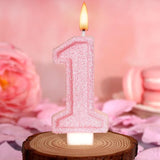 Cute Number 1 Birthday Candle, Glitter Pink Number Candles, First