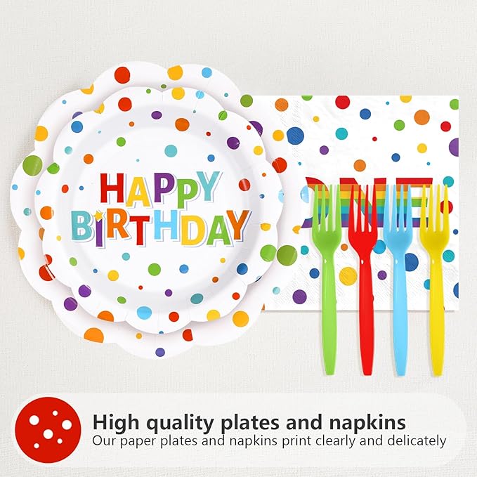 96Pcs Happy 1st Birthday Party Supplies Colorful Polka Dots 1st