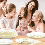 96Pcs Happy Engagement Party Supplies Gold Just Engaged Plates and