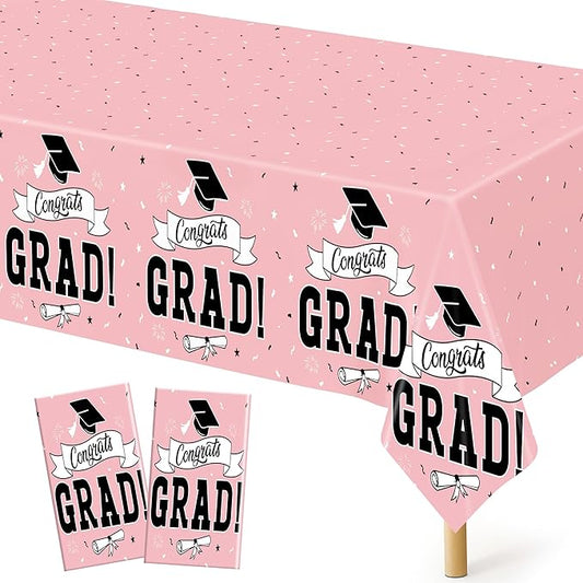 QZYL 2 PCS Graduation Tablecloth, 108" X 54" Pink Graduation