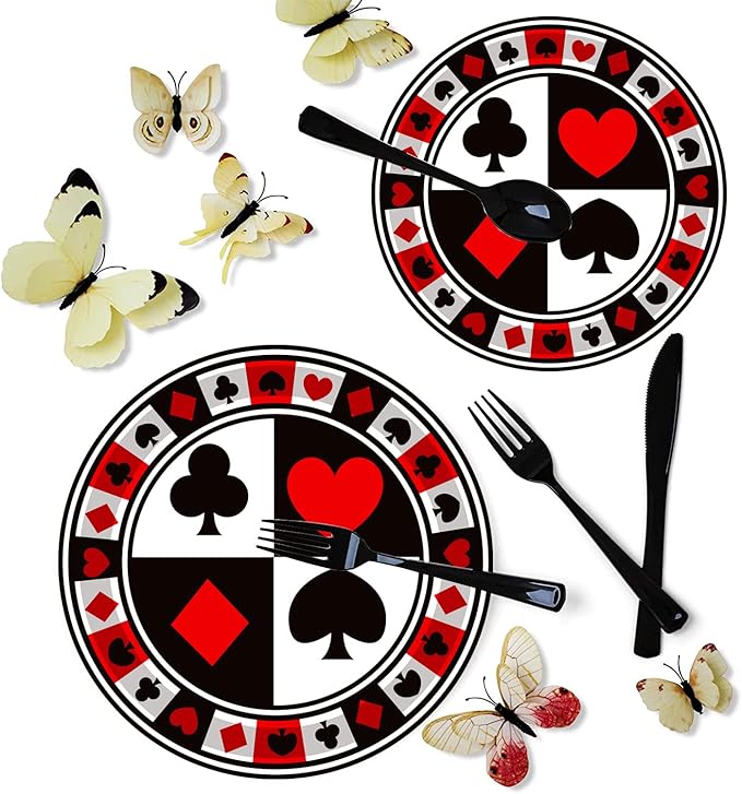 50Pcs Poker Party Supplies 9 Playing Card Dinner Plates 7 Casino