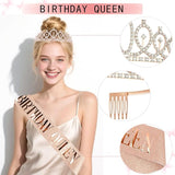 Rose Gold Birthday Decor Kit for Girls Women Backdrop Sparkle Crown