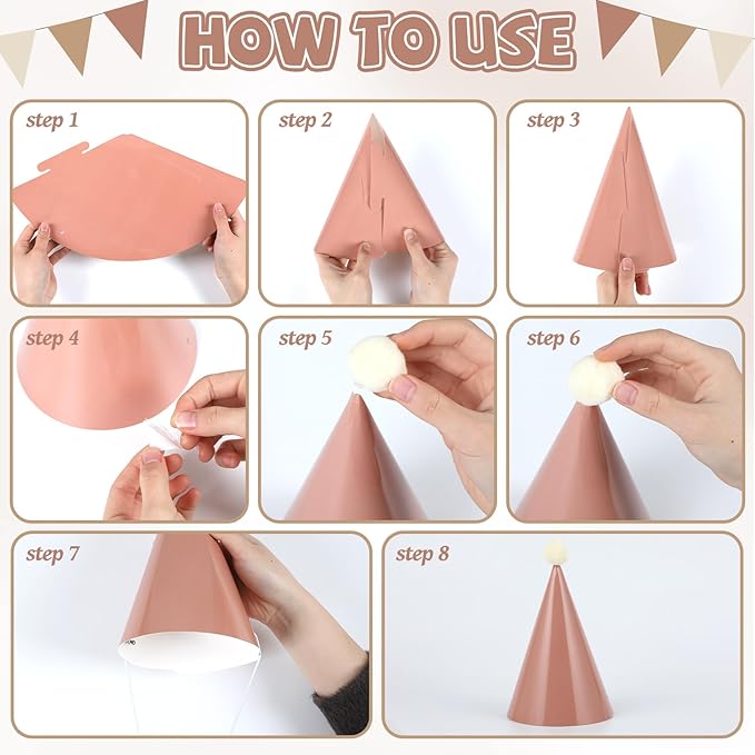 CHUNNIN 24 PCS Boho Party Hats Neutral Boho Themed Paper Hats