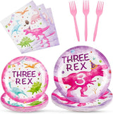 Dinosaur 3rd Party Decorations 64PCS Dinosaur Plates Napkins and
