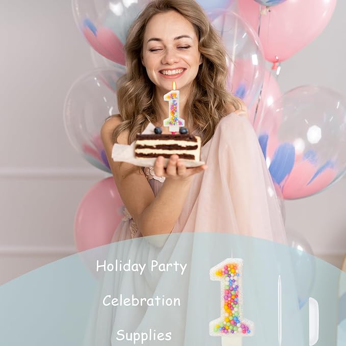 Birthday Candles for Boys/Girls - Number 1 Candle, Colorful Macaron