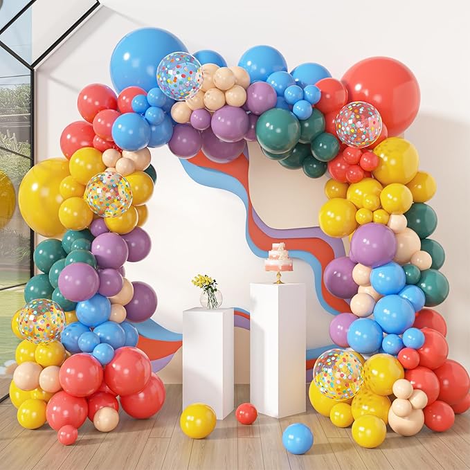 Amandir 153pcs Colorful Rainbow Balloons Arch Kit Assorted Colors