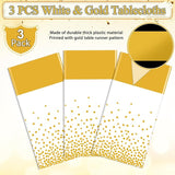 3Pcs White and Gold Tablecloth Party Decorations,Plastic White Table