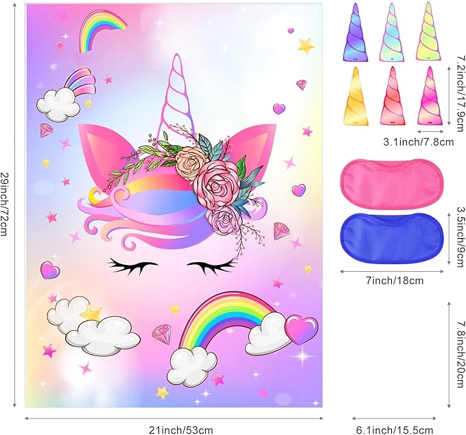 ASTARON Pin The Horn on The Unicorn Game for Kids Birthday Party,