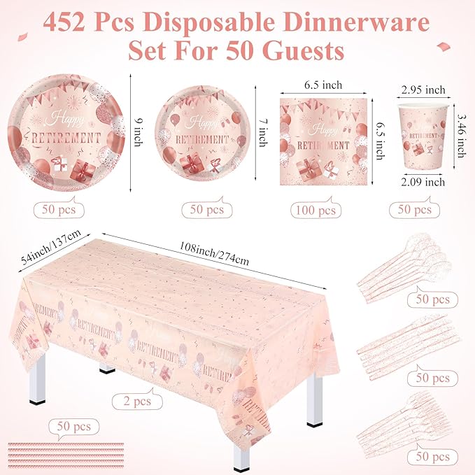 452 Pcs Retirement Party Decorations for Women Rose Gold Happy