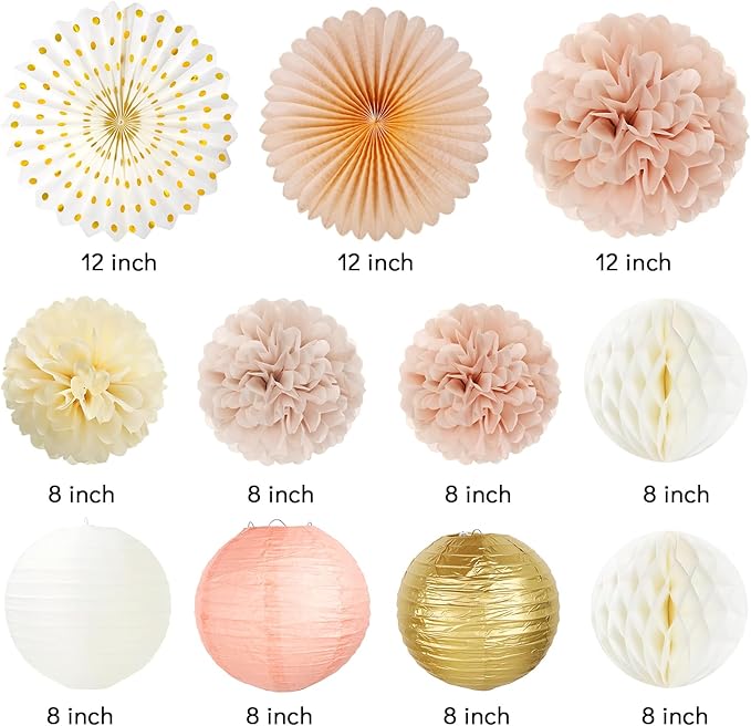 Champagne Gold Beige Fall Boho Baby Shower Party Decorations for