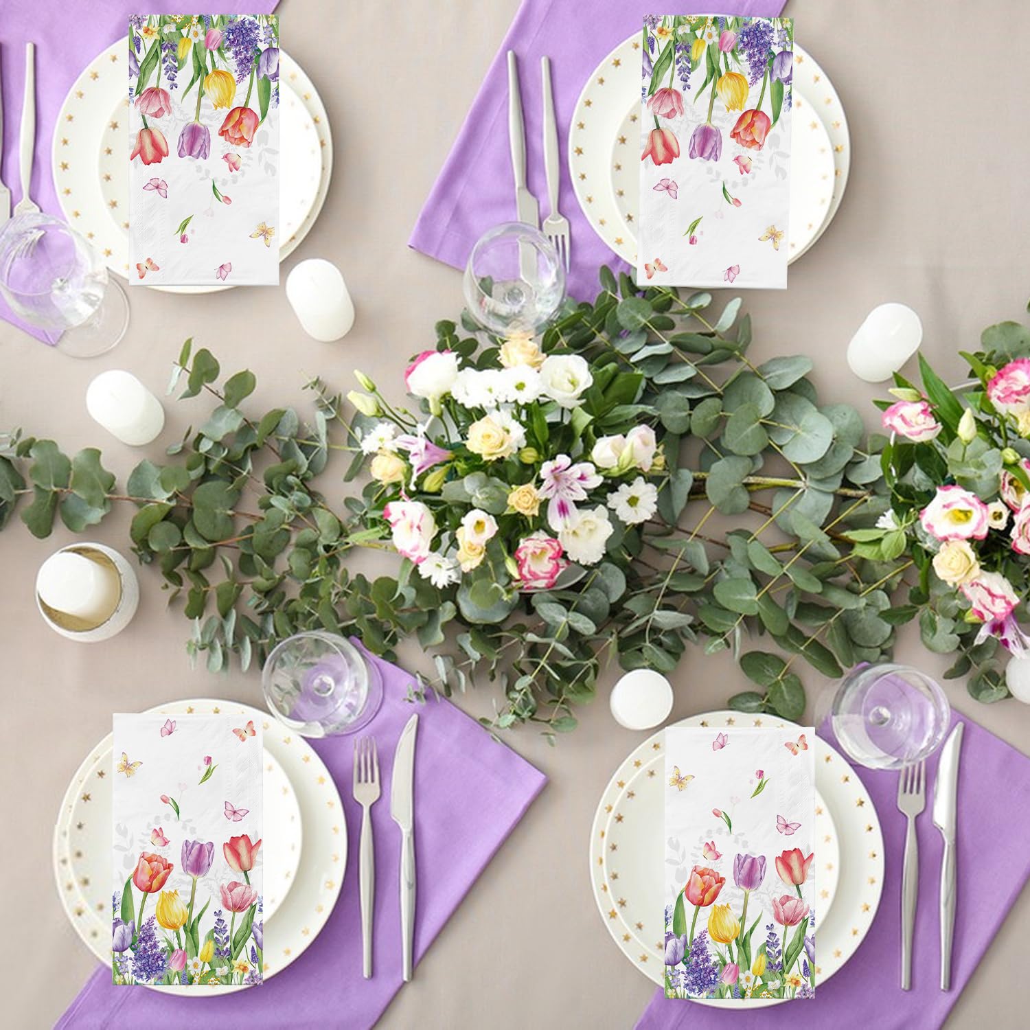 100 Spring Floral Disposable Paper Decorative Guest Napkins Watercolor