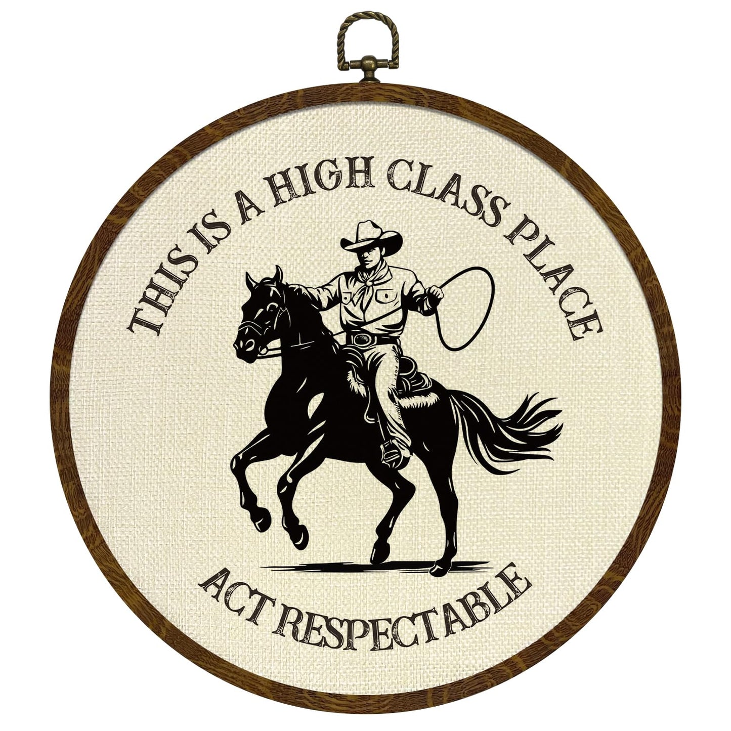 Round Wall Art Framed,Funny Cowboy Round Wall Decor –This Is a High