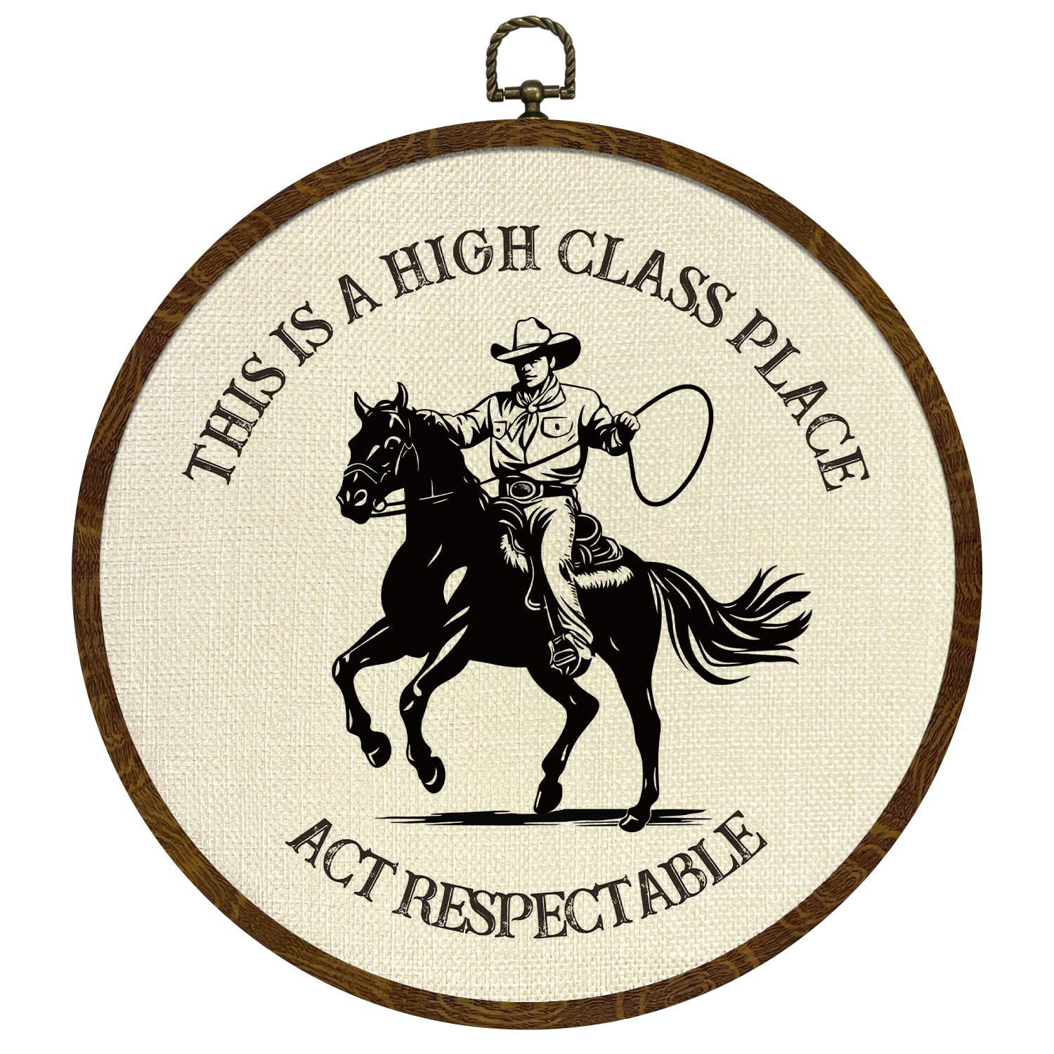 Round Wall Art Framed,Funny Cowboy Round Wall Decor –This Is a High