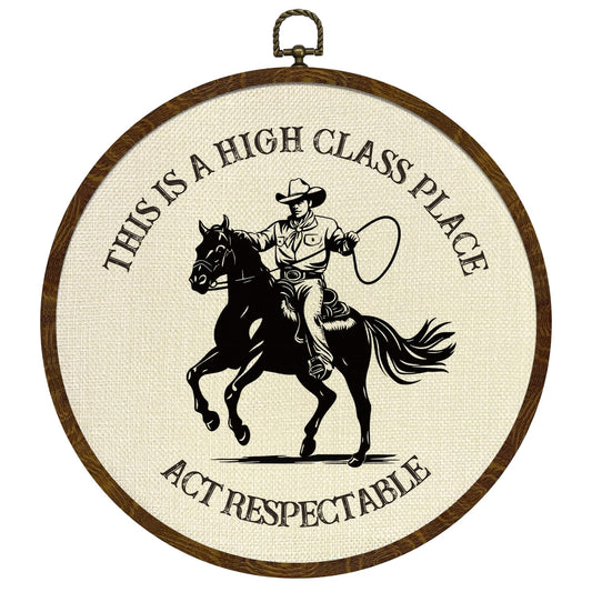 Round Wall Art Framed,Funny Cowboy Round Wall Decor –This Is a High