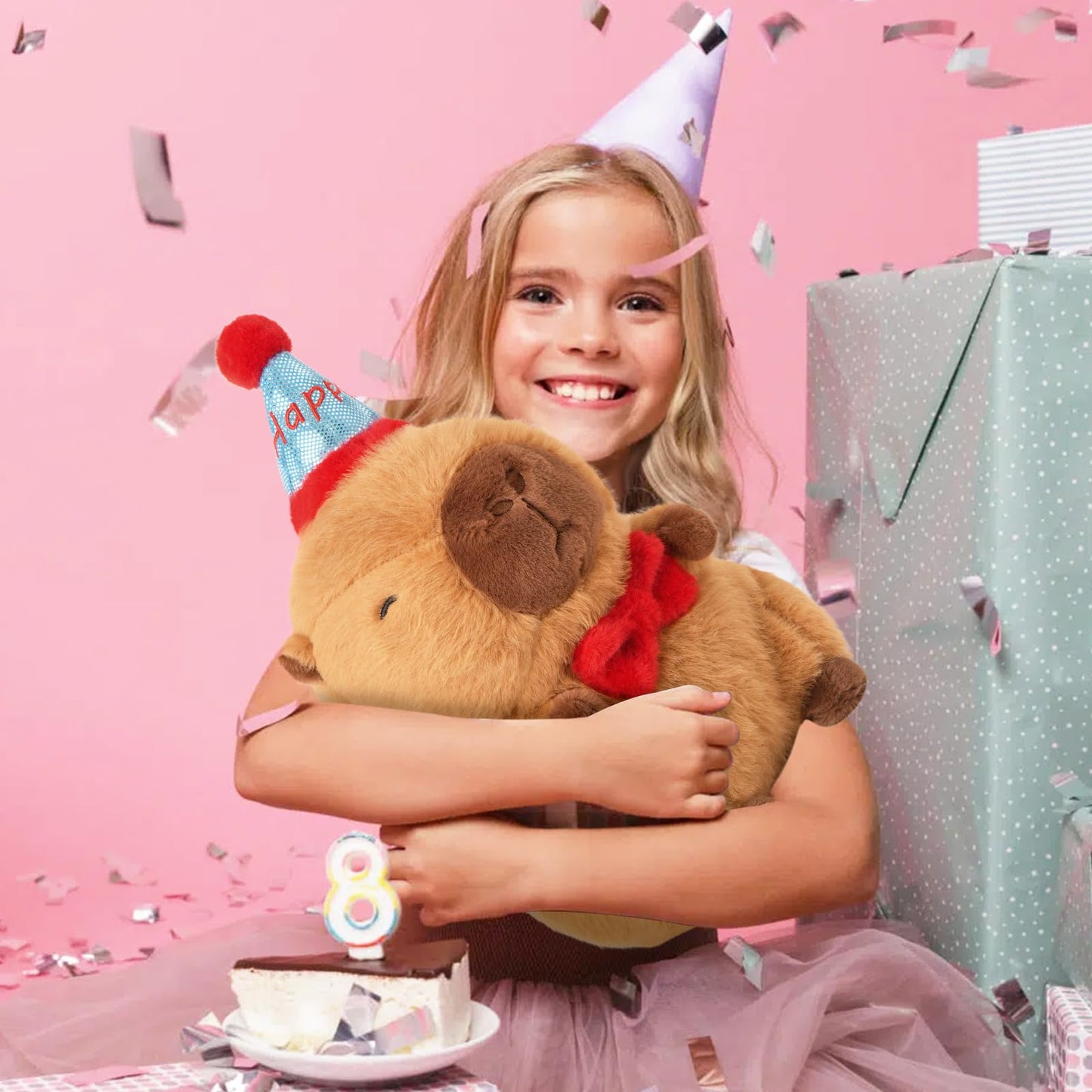 Ditucu Cute Capybara Plush with Happy Hat Red Bow Soft Capybara