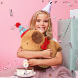 Ditucu Cute Capybara Plush with Happy Hat Red Bow Soft Capybara