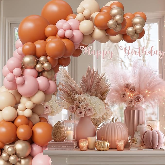 145PCS Fall Pink Balloon Arch Kit Boho Baby Shower Decorations for