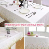 4 Packaging White and Gold Plastic Tablecloth, 54 inch x108 inch