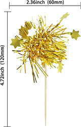 Gyufise 30Pcs Star Foil Firework Cupcake Toppers Sparkle Tinsel Cake