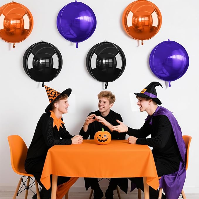 Black Orange Purple Halloween Foil Balloons 6Pcs 4D Large Metallic