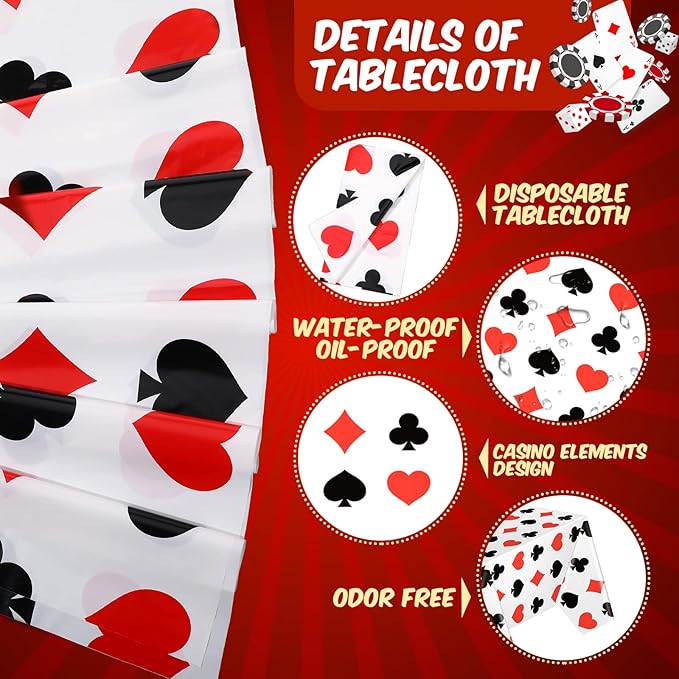 Tatuo Casino Theme Party Decorations Poker Tablecloth Plastic