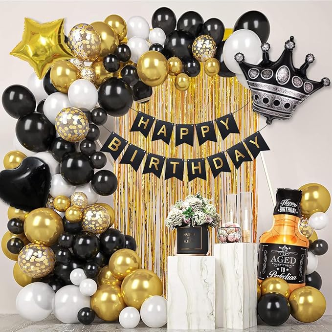 Black and Gold Party Decorations for Men with Happy Bithday Banner,
