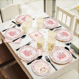 96 Pcs Princess Party Supplies Pink Floral Tableware Set With Plates