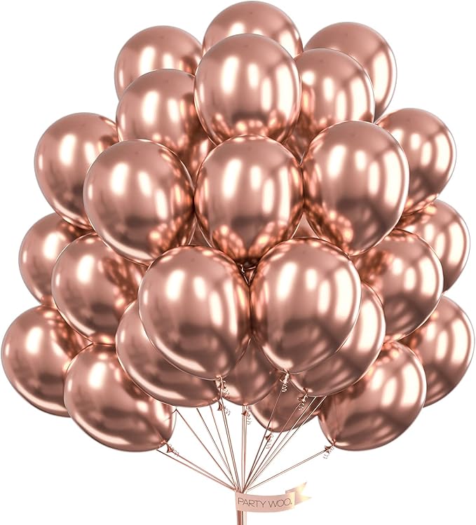 Metallic Rose Gold Balloons 20 pcs and PartyWoo Metallic Rose Gold