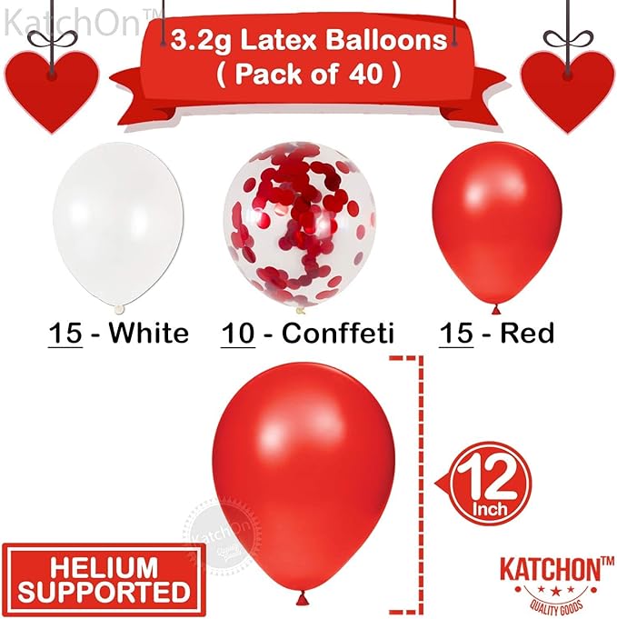 Valentines Day Balloons Red White 12 Inch Pack of 40 Valentines