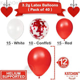 Valentines Day Balloons Red White 12 Inch Pack of 40 Valentines
