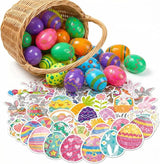 100 Pcs Printed Easter Eggs 2.3 + 100 Easter Stickers Bright Colors
