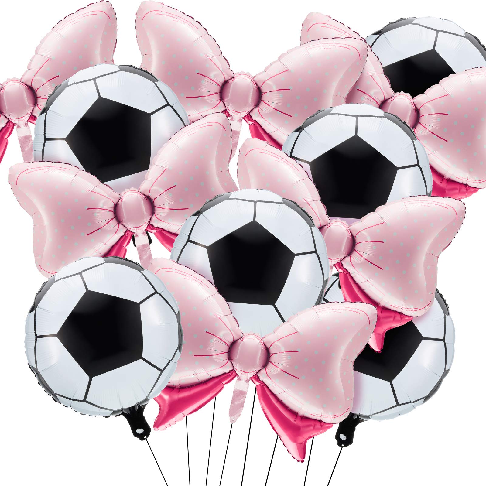 12 Pieces Gender Reveal Soccer Ball Balloons Foil Pink Bow and Soccer