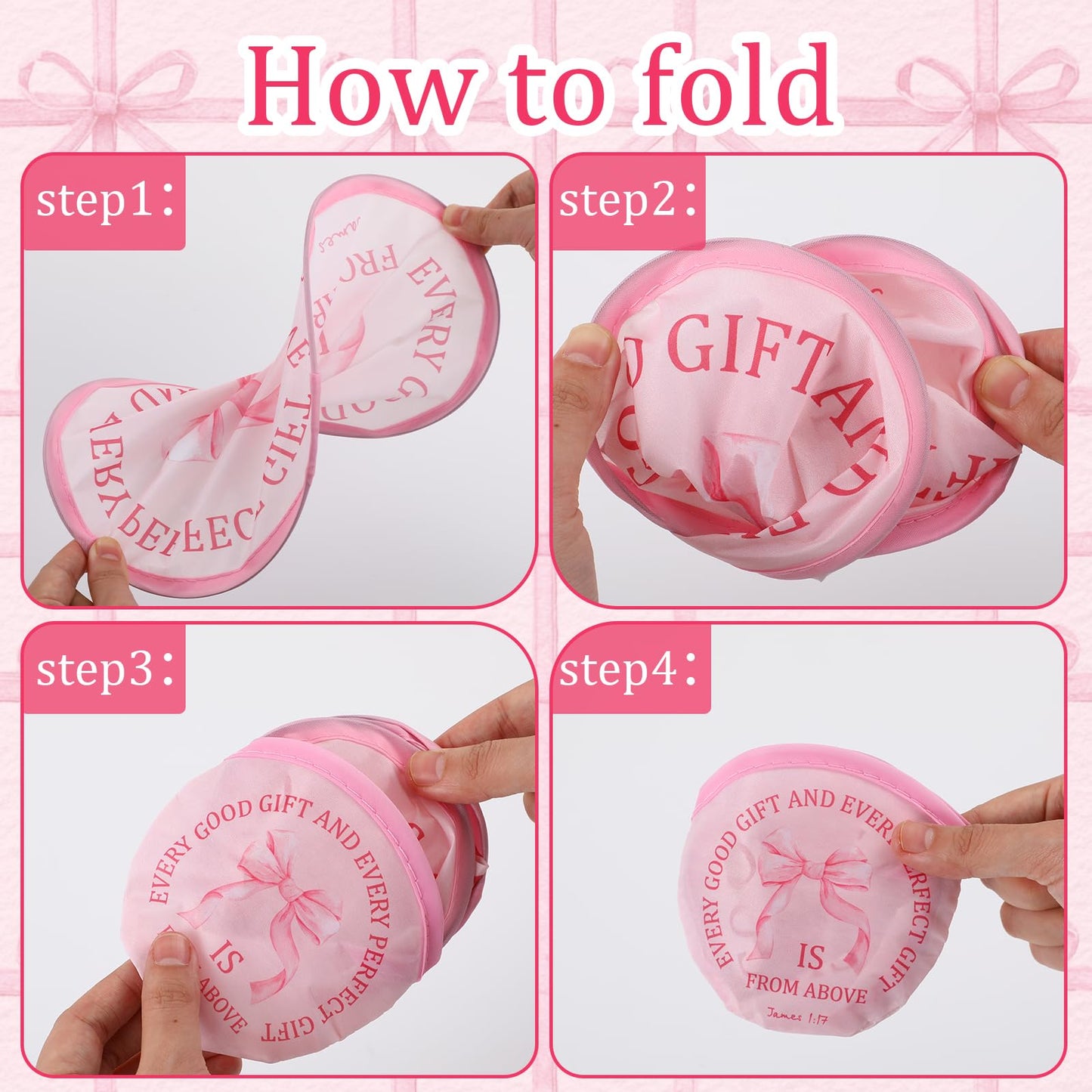 Gejoy 24 Pcs Pink Bow Foldable Fan Style Summer Flower Handheld Round