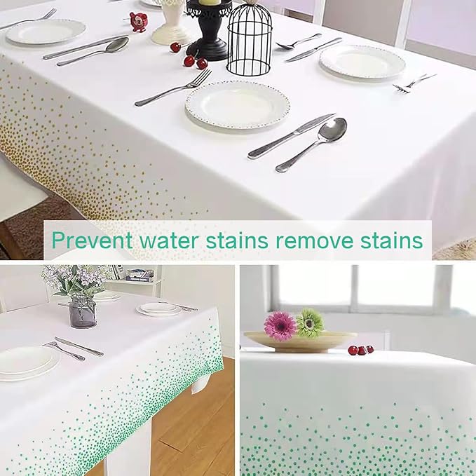 2 Packaging White and Green Plastic Tablecloth, 54 inch x108 inch