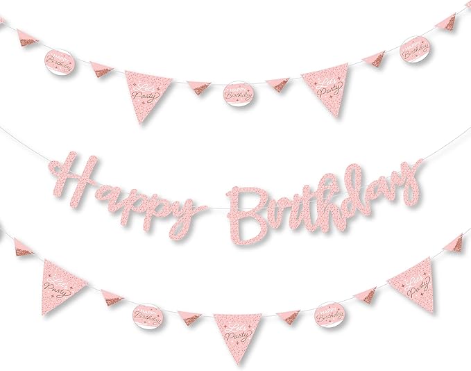 Big Dot of Happiness Pink Rose Gold Birthday Happy Birthday