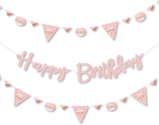 Big Dot of Happiness Pink Rose Gold Birthday Happy Birthday